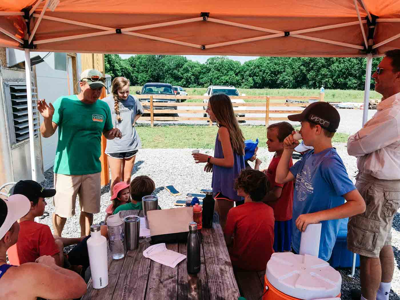 Joey shares about Cul2vate while the volunteers take a water break