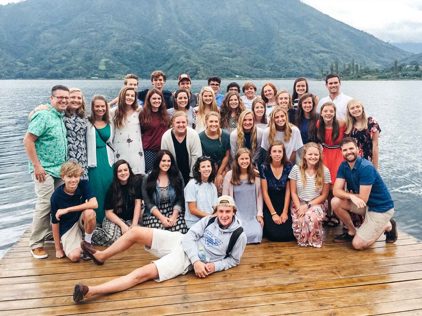 Team picture by a volcano and Lake Atitlan