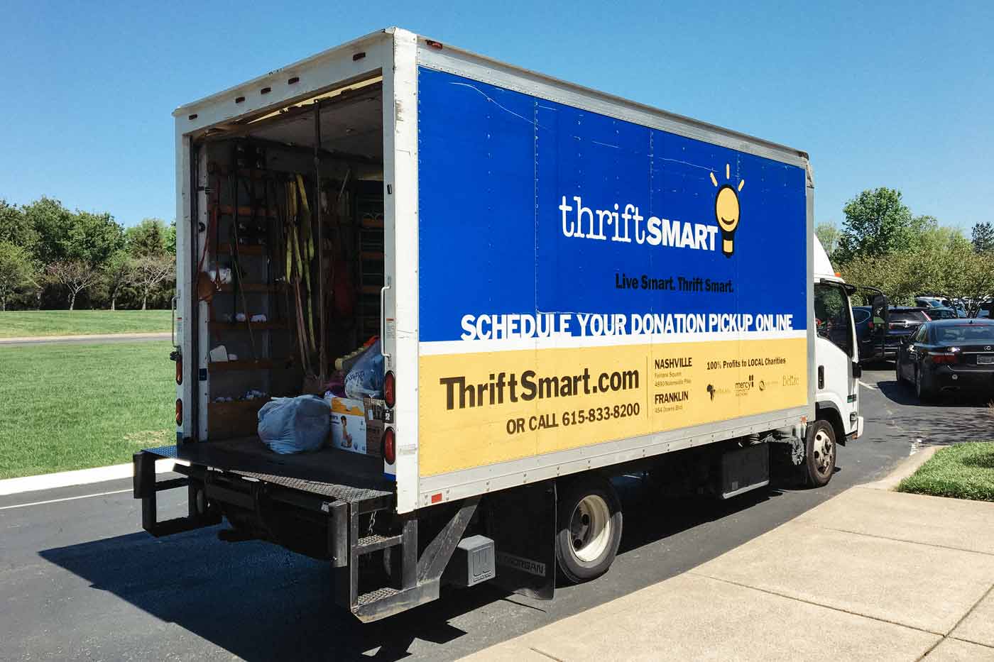 ThriftSmart truck at Fellowship's 2018 Spring Clothing Drive